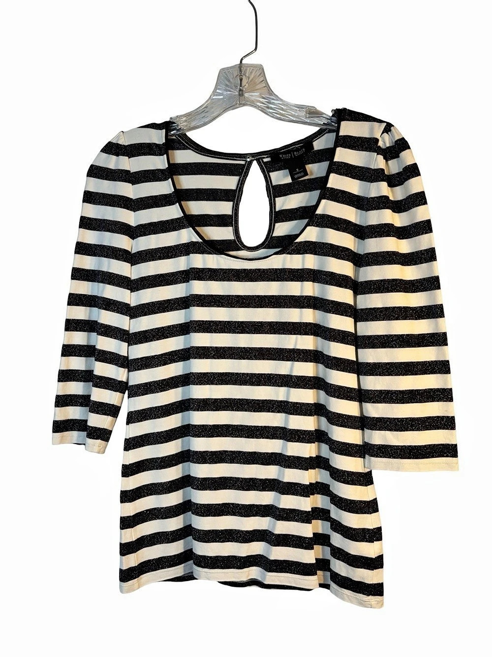 White House Black Market Striped shirt with silver sparkle in Black & White Si